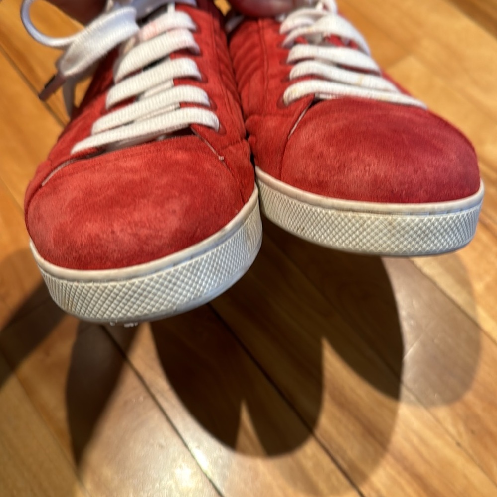 Prada Programme red suede quilted/channeled lace up low top sneakers 37 1/2 - Picture 6 of 11